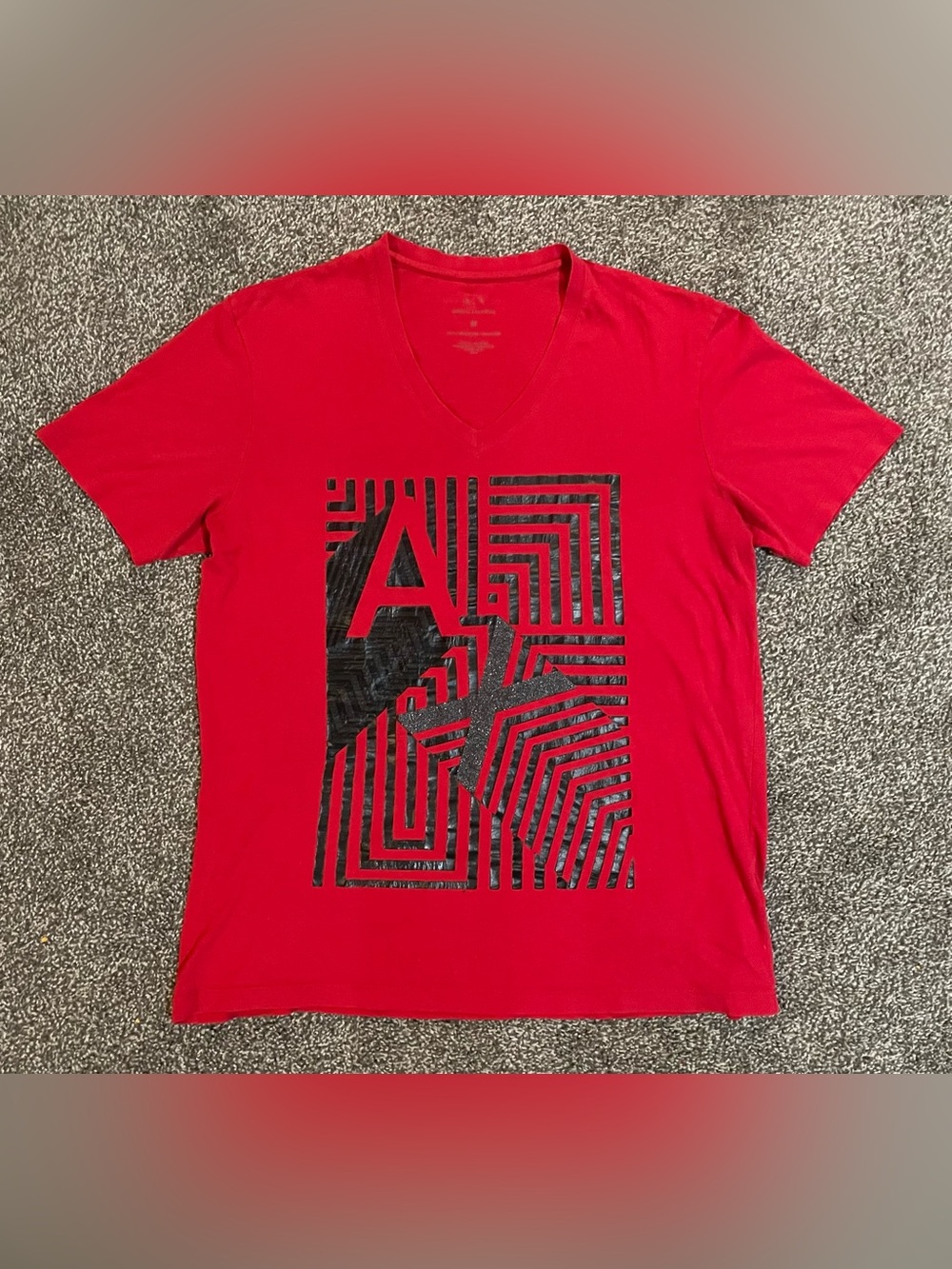 Armani Exchange Red V-Neck Graphic Short Sleeve Tee